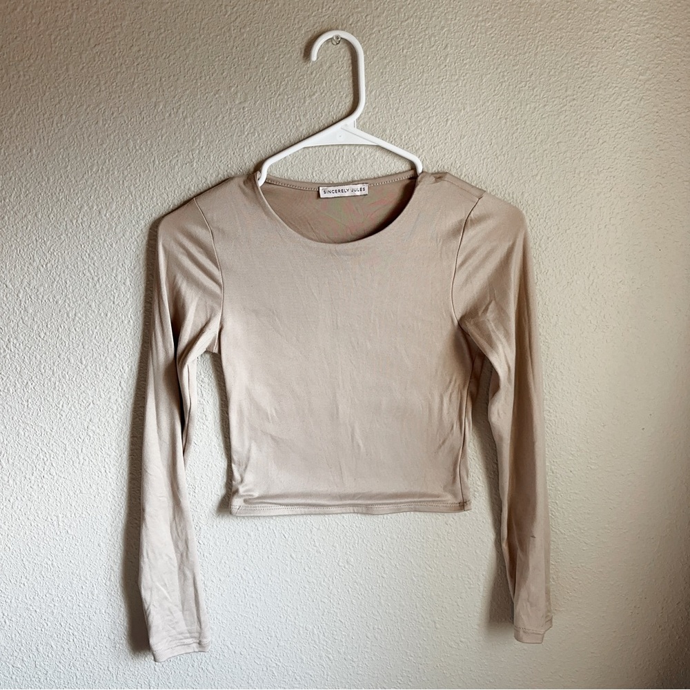 Sincerely Jules cropped long sleeve top in beige